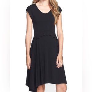 Marc by Marc Jacobs Black Jersey Ruffle Asymmetrical Hem Dress L